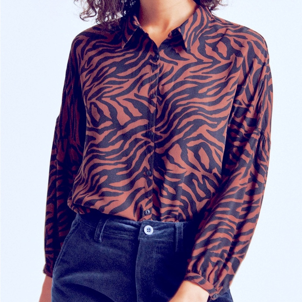 Zebra Print ButtonUp Blouse - Picture 3 of 8